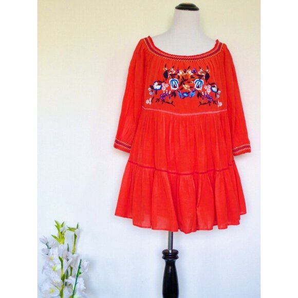NEW! Free People Sunbeams Off the ShoulderDress Embroidered Boho Red SZ M - Picture 13 of 16